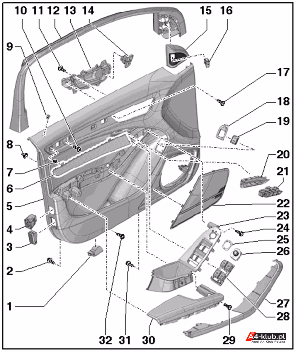 Jak zdemontować tapicerkę drzwi Audi a6 c5?